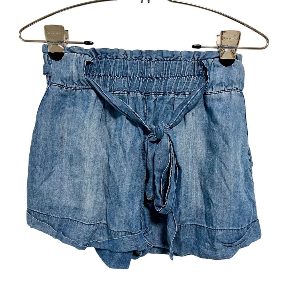 ZILI Paperbag Waist Chambray Shorts Womens Small Tie Front Elastic Waist